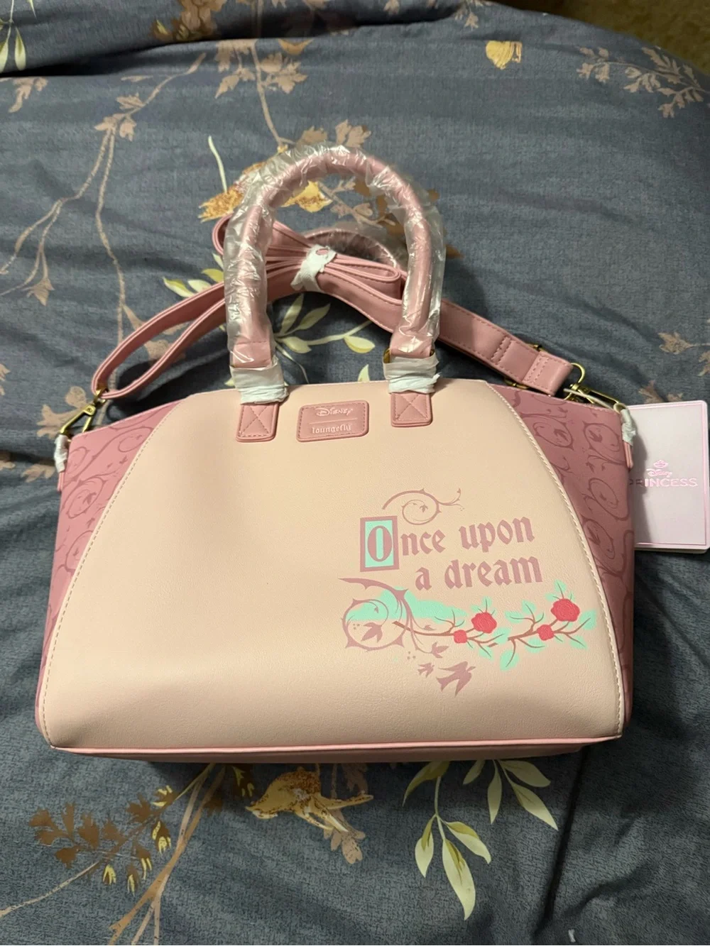 Loungefly Pink Aurora Illustrated Satchel with Floral Accents